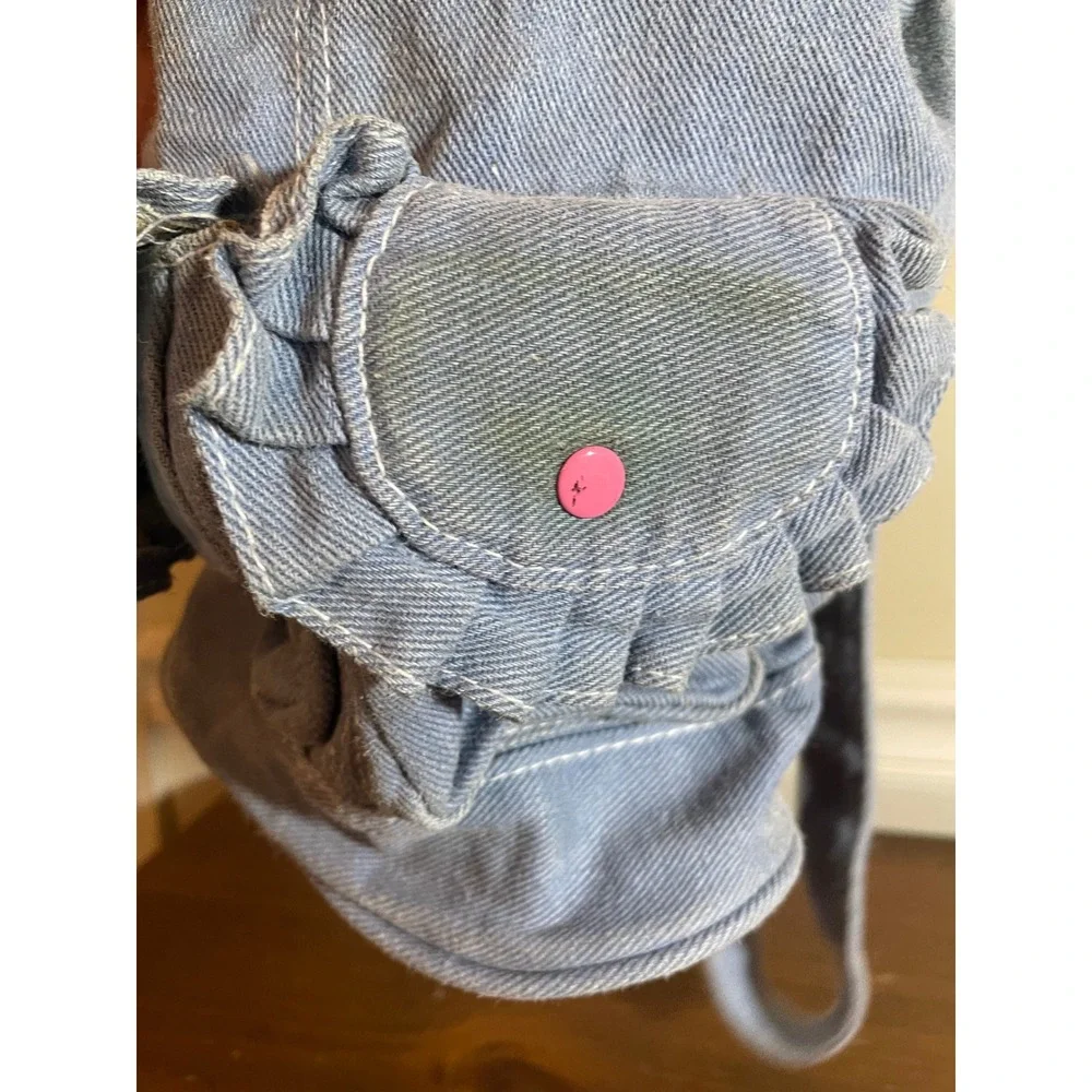Vintage Barbie Mini Backpack Blue Denim Ruffle Pink Logo Y2K 90s Small Bag
